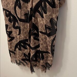 Coach Brown Signature Scarf with Black Graphic Brushprint
